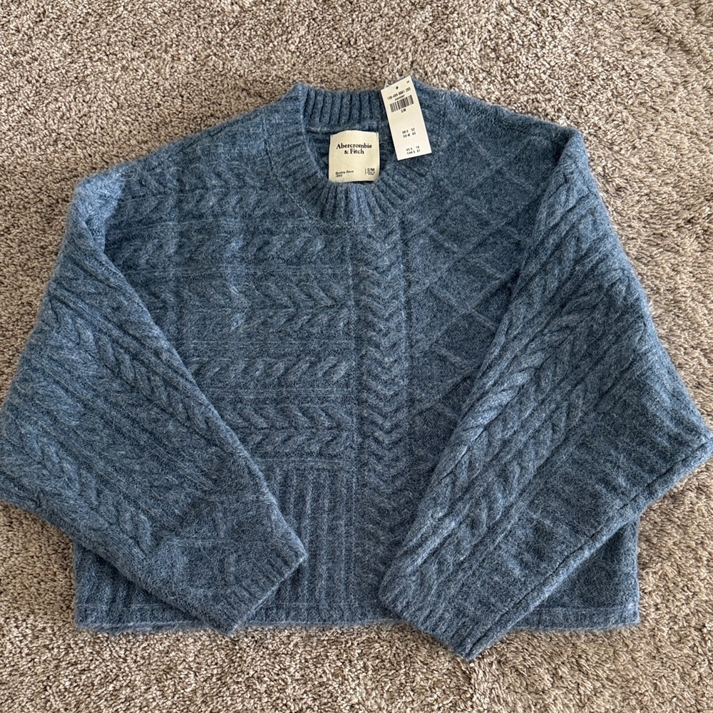 Abercrombie & Fitch Dusty Blue Cable Knit Crewneck Sweater
